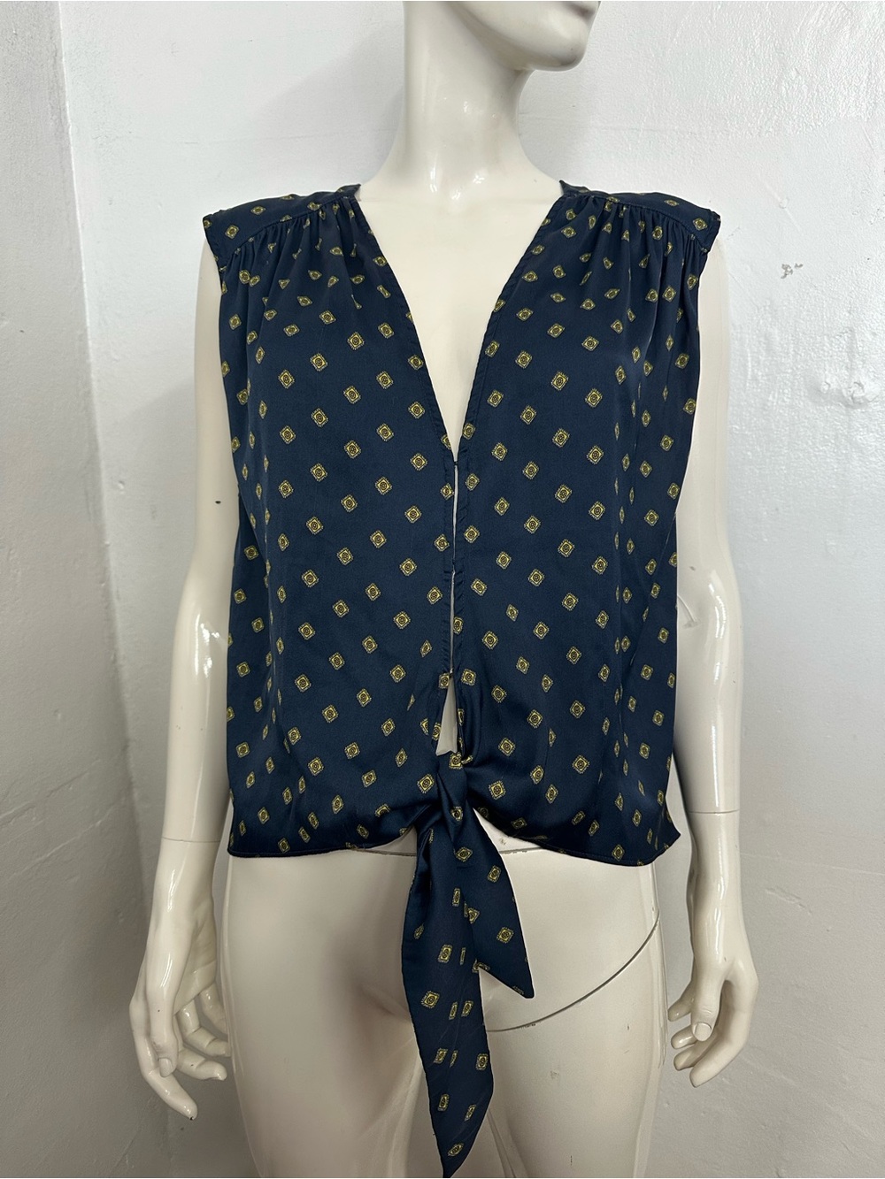 Free People Navy Printed Tie-Front Camisole